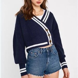 Urban Outfitters Laura Button Down Cropped Blue Cardigan